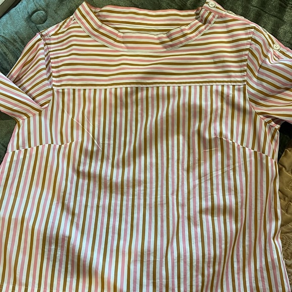 SALE! J Crew NWT Sz 2 Women's Funnel-Neck Drop Hem Striped Pink Brown White Top - Picture 8 of 17